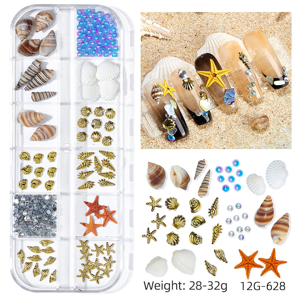 Wholesale Ocean Series Nail Art Jewelry Natural Shell Slices Abalone Slices Starfish Metal Rivets Pearl Small Stone Accessories
